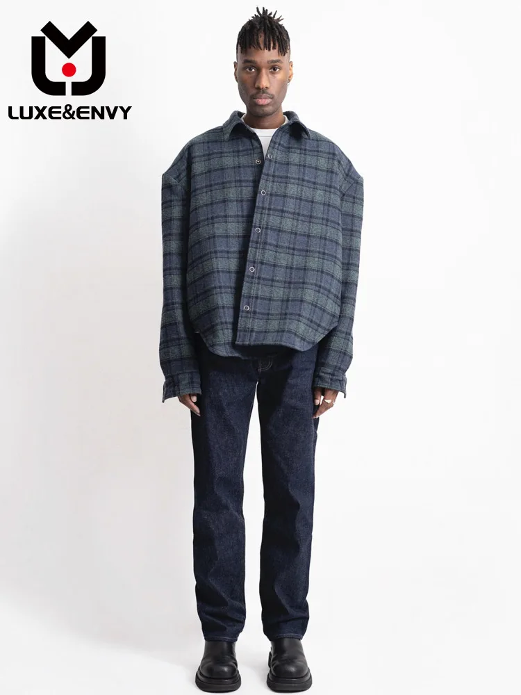

LUXE&ENVY Men's Cotton Flannel Plaid Old Shirt Coat Casual Popular Thermal Jacket Autumn Winter 2023 New