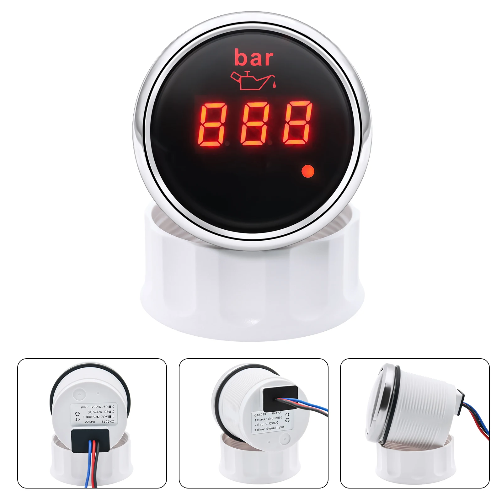 

52mm Digital Oil Pressure Gauge with Alarm 0-10bar Car Engine Oil Pressure Meter Press Sensor M10 12V 24V for Auto Boat Truck
