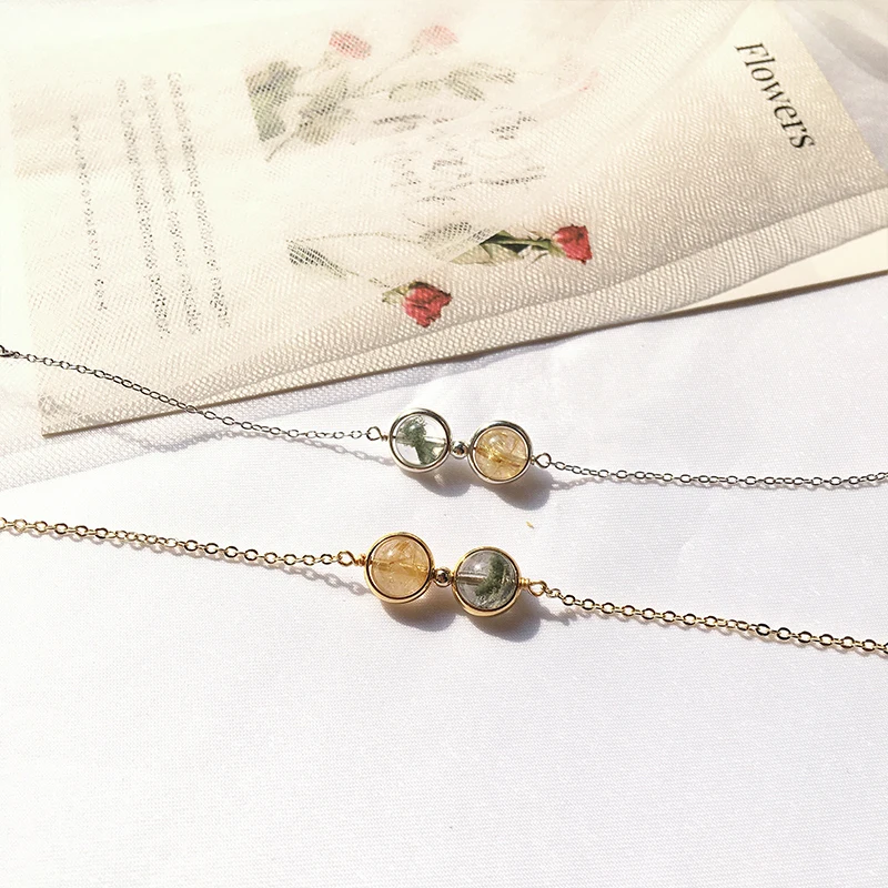 

Natural Gold Rutilated /Green Phantom Quartz Natural Stone Bracelets 925 Sterling Silver Women gifts Bracelet Charm Jewelry