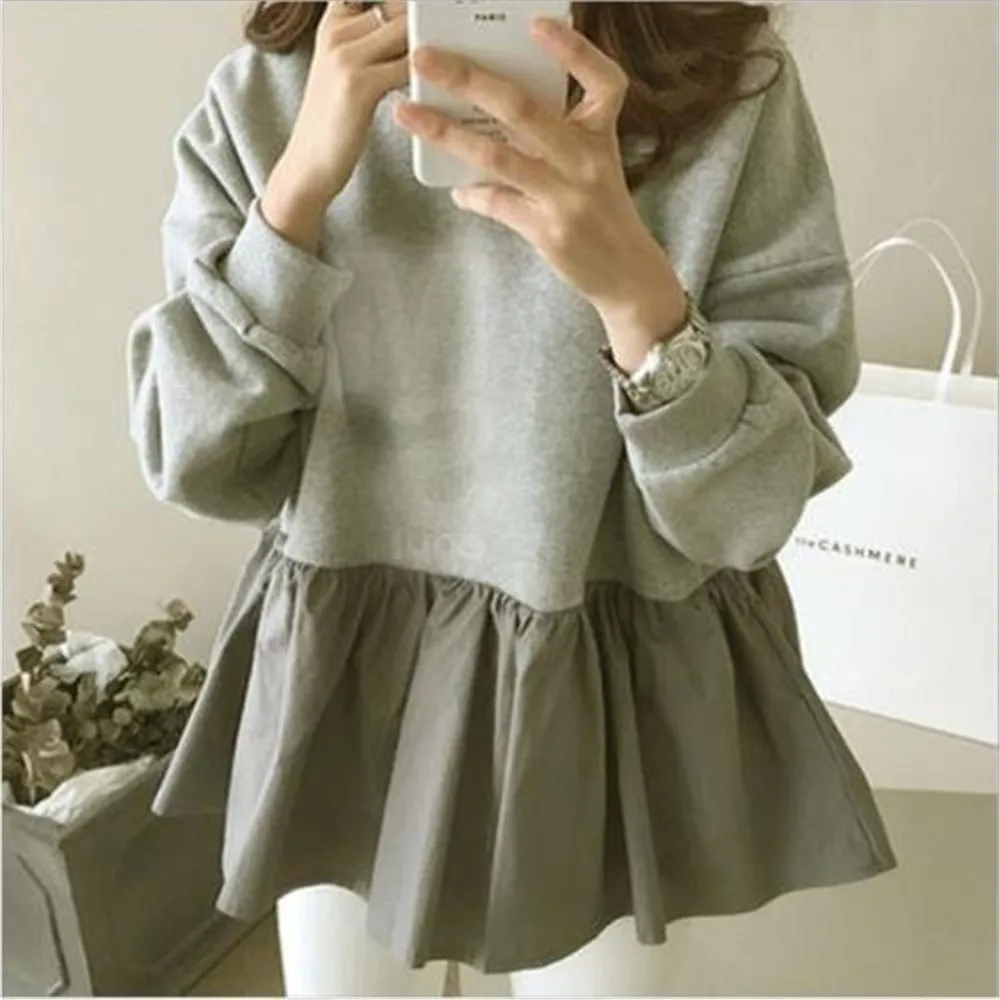 

Hoodie Patchwork Loose Round Neck Long Sleeve Casual All-match Sweatshirt New 2022 Japan Korean Casual Autumn Spring Ladies Top