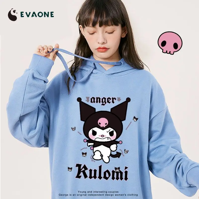

Толстовка Sanrio Kuromi с капюшоном, свитшот, корейский милый мультяшный аниме принт Kawaii, осень и зима, Женская Повседневная Толстовка, рождествен...