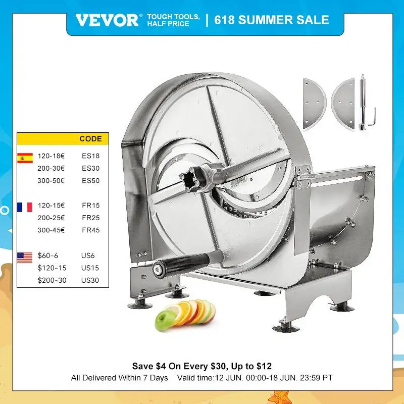 VEVOR Commercial Manual Fruit Slicer Household Aluminum 0.2-12mm Adjustable Multi-Function Vegetable Cutter Kitchen Slicing Tool