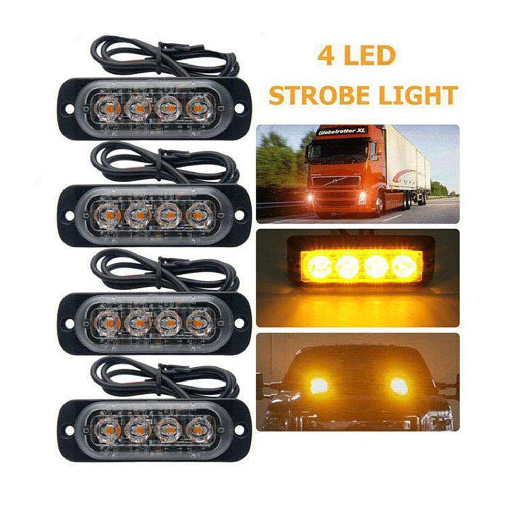 

4Pcs 12-24V 12W 4LED Yellow Car Warning Fog Light Lamp Breakdown Emergency Light Beacon Lamp LED Side Light
