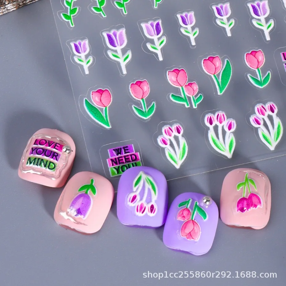 

1pcs 5D Embossed Halloween Nail Art Stickers Exquisite Tulip Flower Nail Decorations Decals DIY Manicure Accessories Wholesale