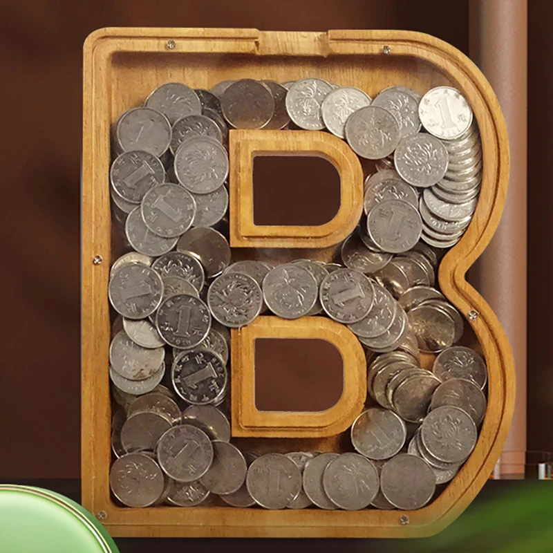 

Twenty-six Letters Alphabet Moneybox Coin Money Piggy Bank Wooden Letter Saving Box Desktop Ornament Home Decor Crafts for Kids