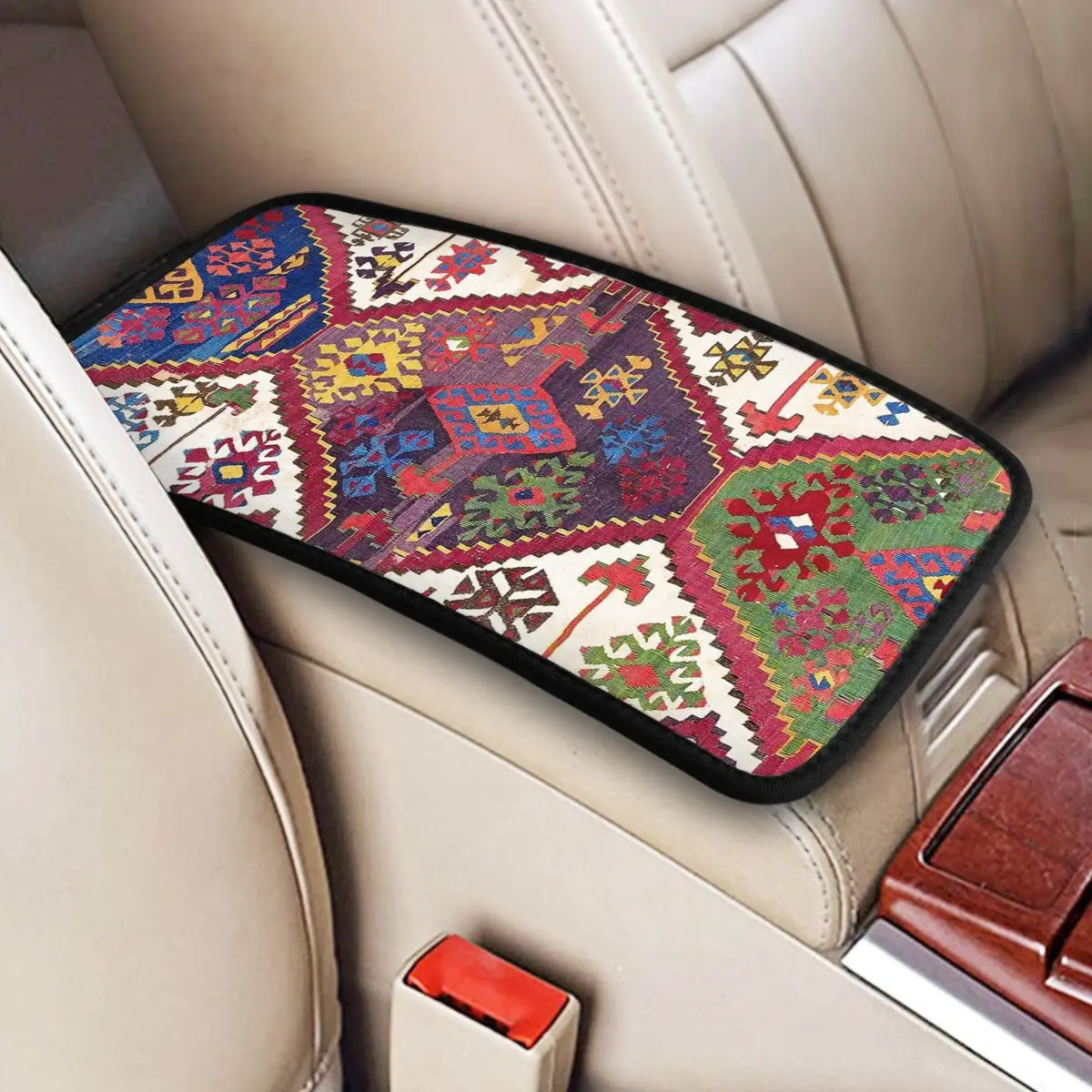 

Car Armrest Cover Mat Boho Bohemian Turkish Ethnic Persian Carpet Decor Center Console Cover Pad Storage Box Pad Cushion Car
