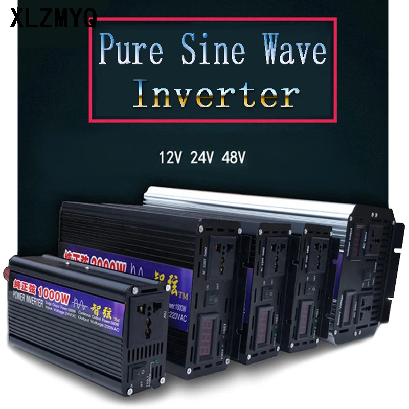 Pure Sine Wave Inverter 1000W 1600W 2000W Power Solar Car Inverter With LED Display DC 12V 24V To AC 110V 220V Voltage Converter