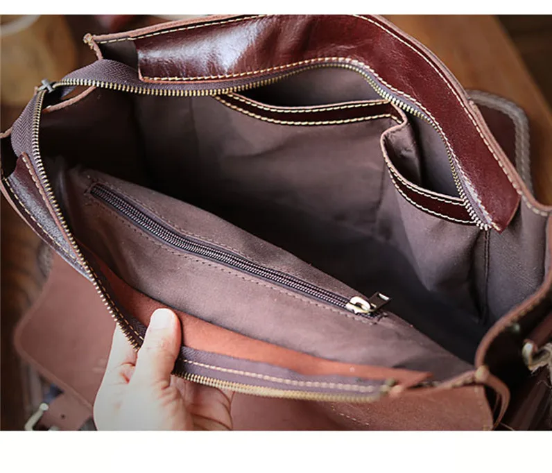 Vintage crazy horse cowhide men multi-pocket briefcase business office work handbag casual genuine leather laptop messenger bag