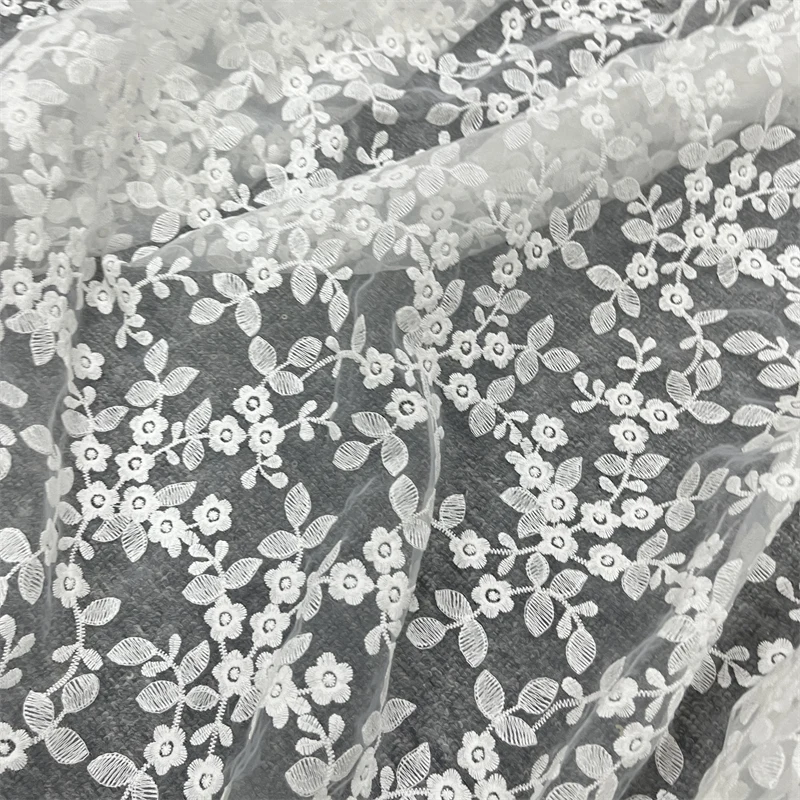 1 ярд хлопковая кружевная ткань из органзы с цветочной вышивкой цвета слоновой