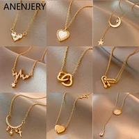 anenjery 316l stainless steel love heart moon butterfly fringe collarbone necklace ladies necklace festive party jewelry gift