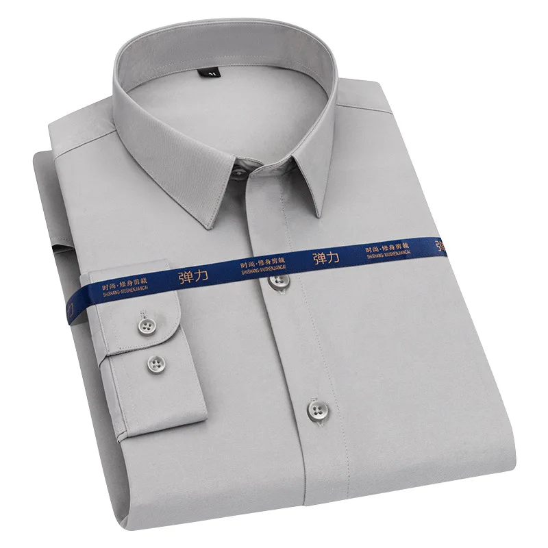 Four Seasons Fashion Men's Shirts Business Casual Stretch Comfortable Sweat-absorbent Long Sleeve Bamboo Fiber Iron-Free Shirts