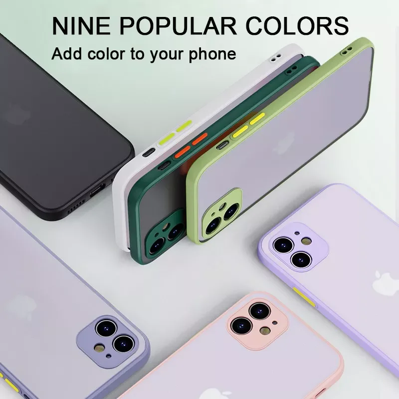 

Lens Protection Silicone Phone Case For iPhone 11 12 13 Pro Max Mini XR X Xs Max 7 8 Plus SE Matte Hard PC Back Cover
