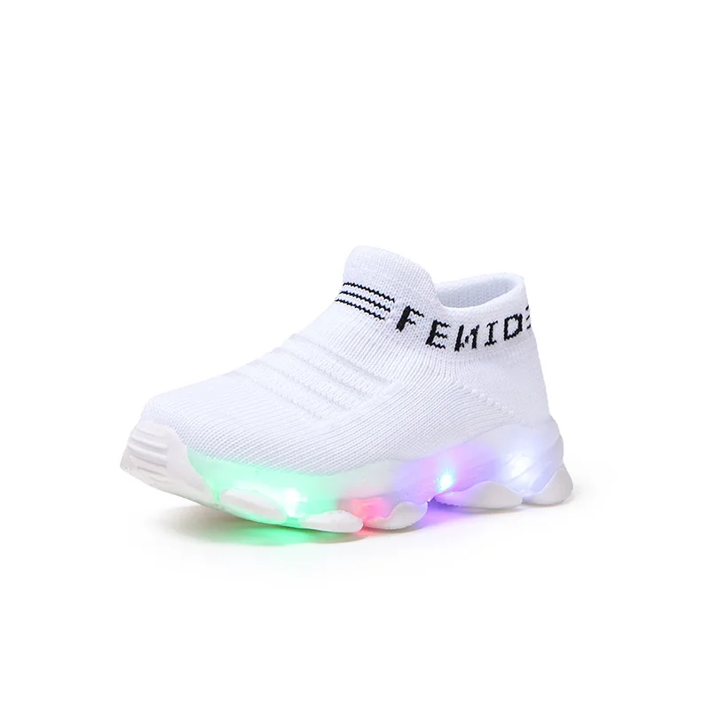 

Kids Sneakers Children Baby Girls Boys Letter Mesh Led Luminous Socks Sport Run Sneakers Shoes Light Up Shoes Free Ship