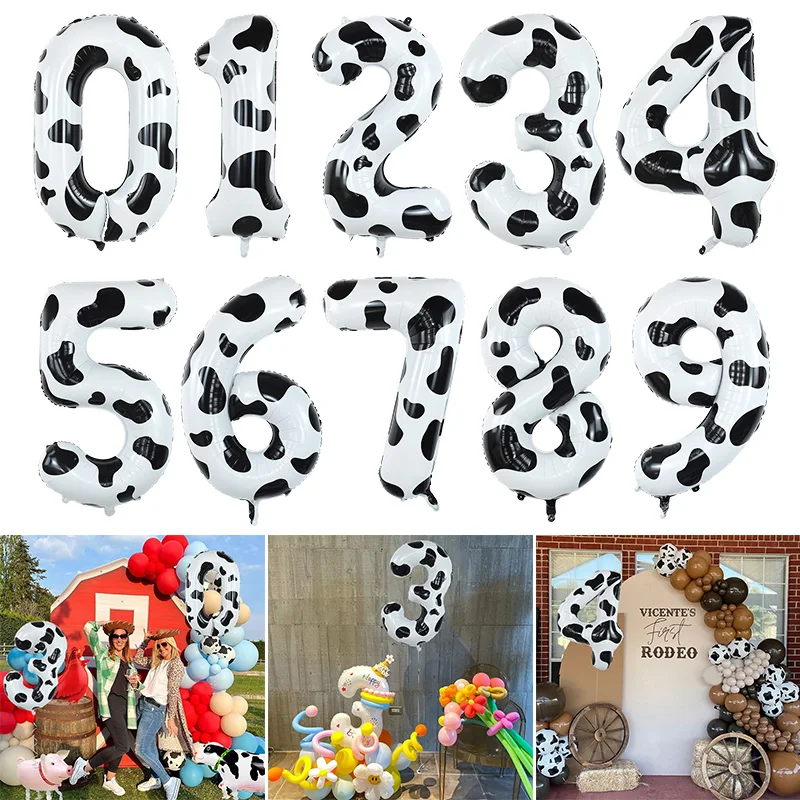 

40inch Cow Print 0-9 Number Balloons Large Foil Ballloon for Farmland Theme Birthday Decorations Party Decoration Helium Ballon