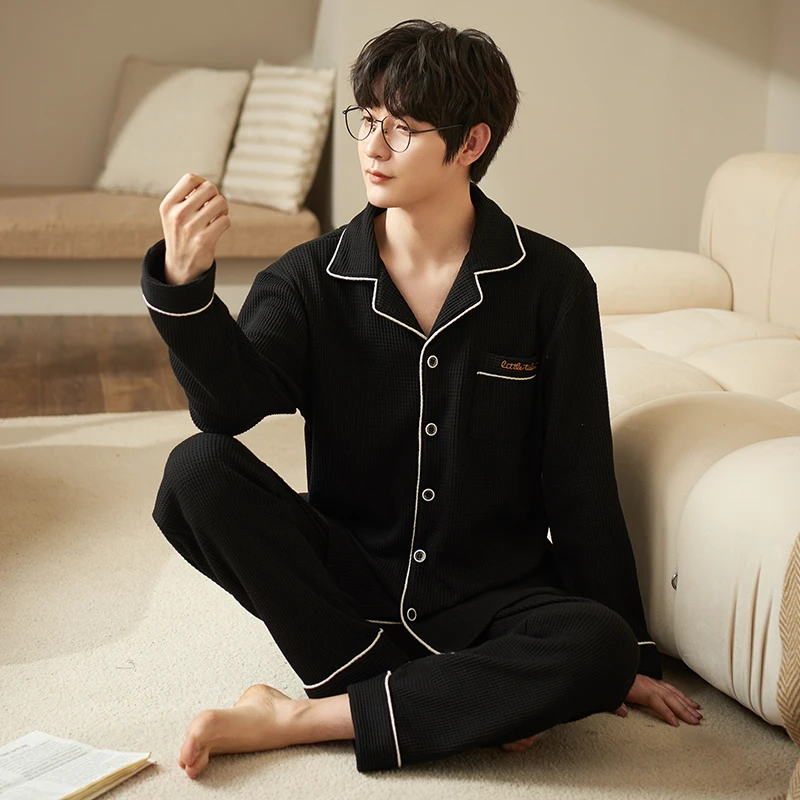 

Men's Pajamas Set Autumn Winter Leisure Elastic Waist Men Sleepwear Cotton Men's Long Sleeve Nightshirt Trousers Home wear Cloth