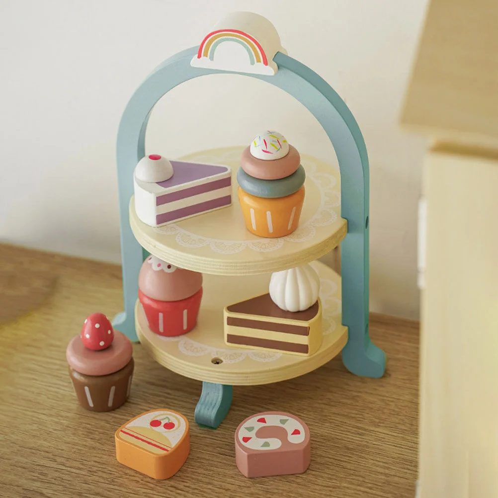 

Kids Suits Dessert Stand Simulation Cupcake Toys House Kitchen Accessories Wooden Parent-child