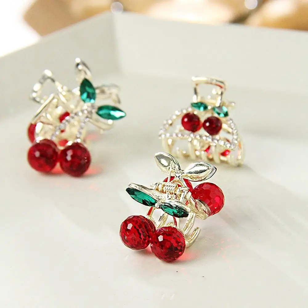 

Girl Hair Clip Little Grab Clip Red Rhinestone Hairpin Female Hair Accessories Cherry Hair Claw Korean Style Headwear