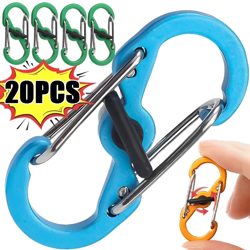 

5/10/20/Pcs Outdoor Camping Carabiner 8 Shaped S Buckle with Lock Mini Keychain Hook Anti-Theft Backpack Buckle Key-Lock Tool