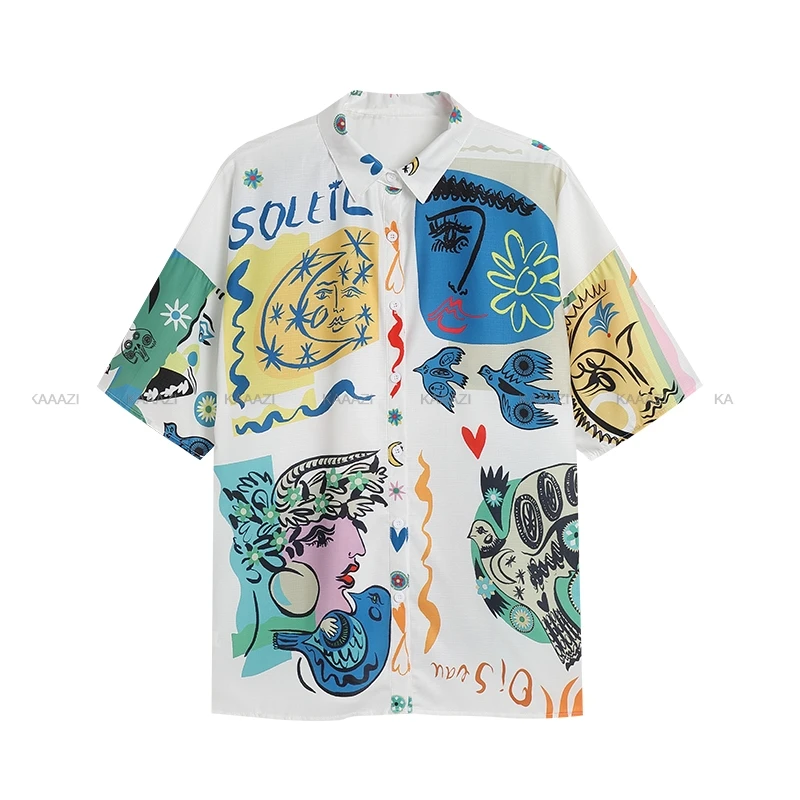 Трендовая блузка с коротким рукавом рубашка женские повседневные пляжные