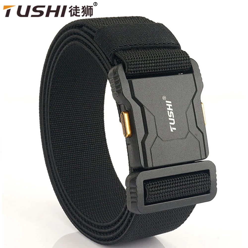 TUSHI Genuine Tactical Belt Aluminum Alloy Buckle Quick Release Elastic Belt Casual Workwear Training Belt Men's Pants Belt