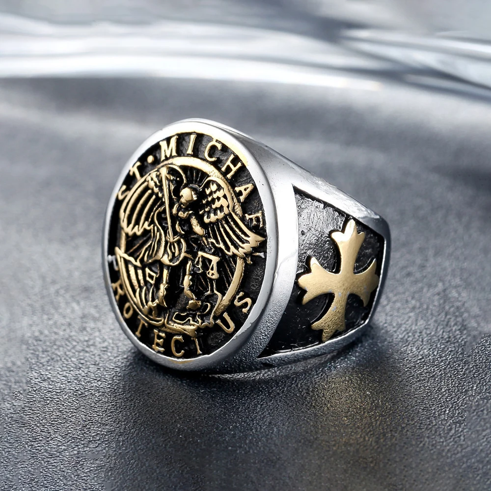 

Punk Retro Personality Jihad Angel Ring Stainless Steel Unique Cross Men's Ring Biker Amulet Fashion Jewelry Gifts Wholesale