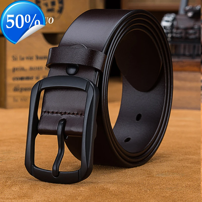 Business Belt Cowhide Genuine Leather Belts for Men Brand Strap Male Pin Buckle Fancy Vintage Cowboy Jeans Cintos