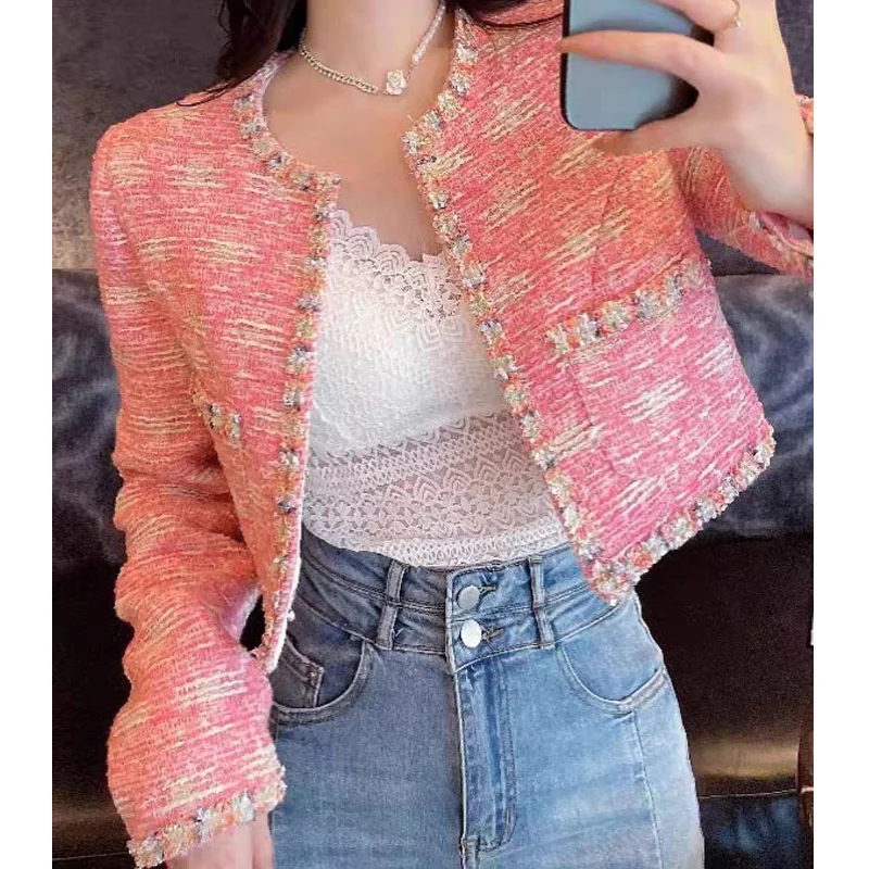 

Женское шерстяное пальто, укороченный топ с длинными рукавами и блестками, в Корейском стиле, Осень-зима 2023