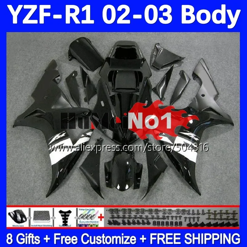 

OEM Bodys For YAMAHA YZF 1000 CC R1 R 1 YZF-R1 YZFR1 02 03 162MC.44 YZF1000 1000CC 02-03 YZF-1000 2002 2003 Fairing glossy black