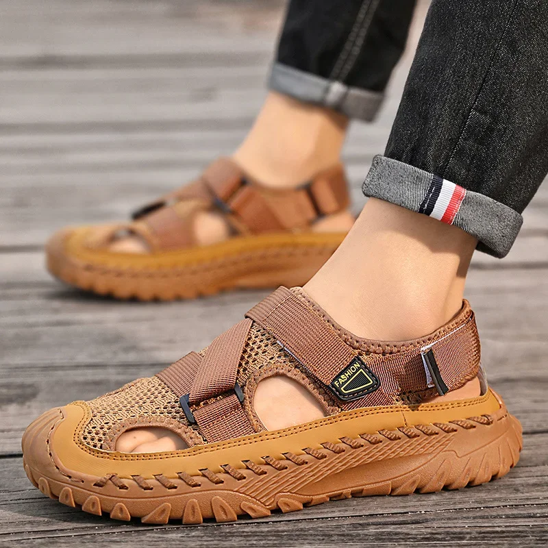 Летние мужские сандалии из натуральной кожи мужская повседневная обувь уличные