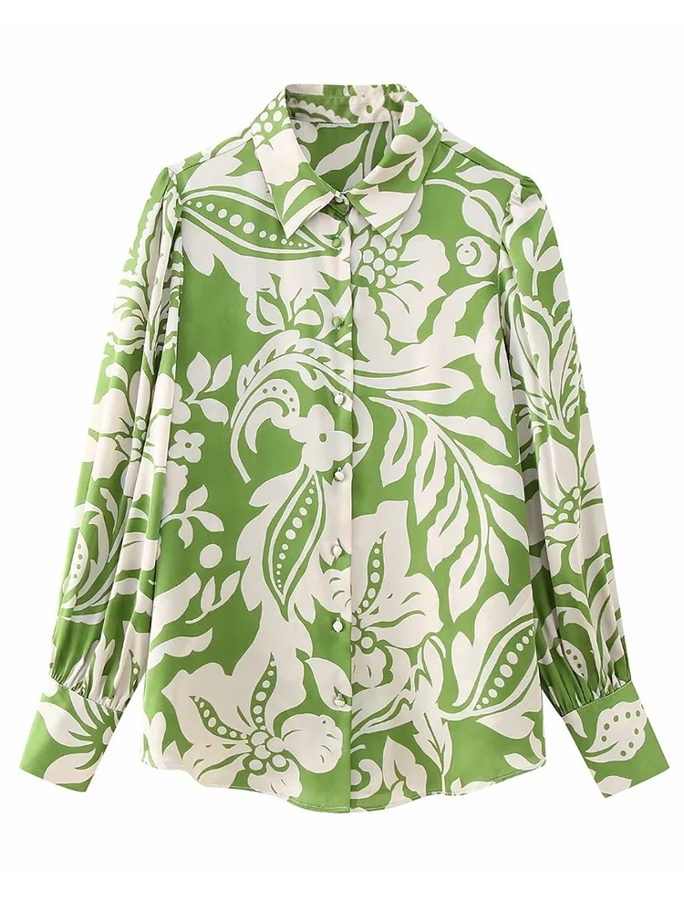 

Floral Print Green Women Shirts Buttons Loose Long Sleeve Shirts And Blouses For Women 2023 Spring Summer New Shirt Tops Female