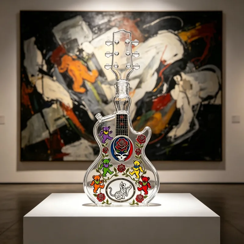 Фото Стеклянный графин в форме гитары в стиле Grateful Dead, бутылка для виски, декор для домашнего бара в стиле рок-музыки, коллекционный подарок №1