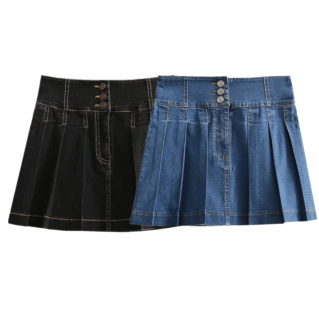 

Maxdutti Ins Fashion Blogger High Street Sexy Denim Skirts Women Sexy High Waist A-line Mini Pleated Skirts Women