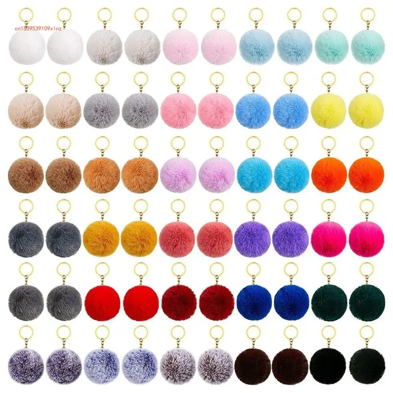 

50Pcs Rabbit Plush Ball Keychain Fashion Women Girl Pendant Keyring