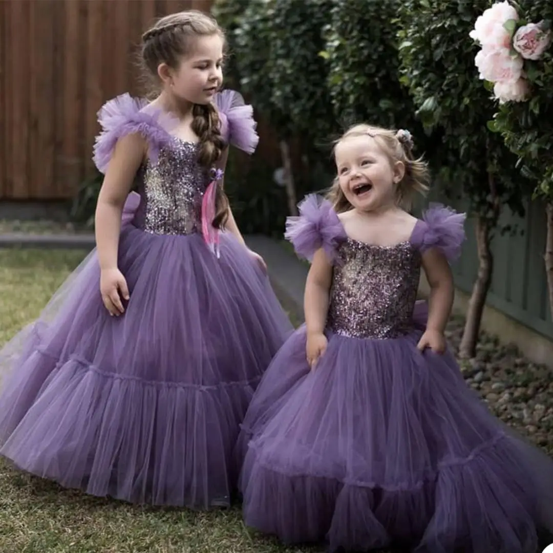 

Kids Satin First Communion Dresses Glitz Ball Gown Pageant Dress Flower Girl dresses for Weddings banquet Back Dress
