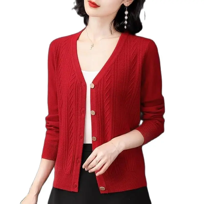 

Women‘s New V Rabbit Fur Sweater Autumn And Winter Coat Spring And Autumn Women’s Fashion Mother Cardigan Loose Casual Sweater