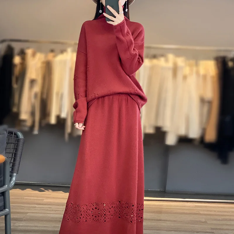 Высококлассный Модный женский комплект из 100% чистой шерсти новинка 2023 вязаный