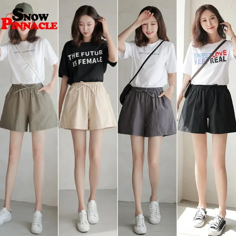 

Women shorts Summer Casual Solid Cotton Linen shorts high waist loose shorts for girls Soft Cool female short S-XL 2022