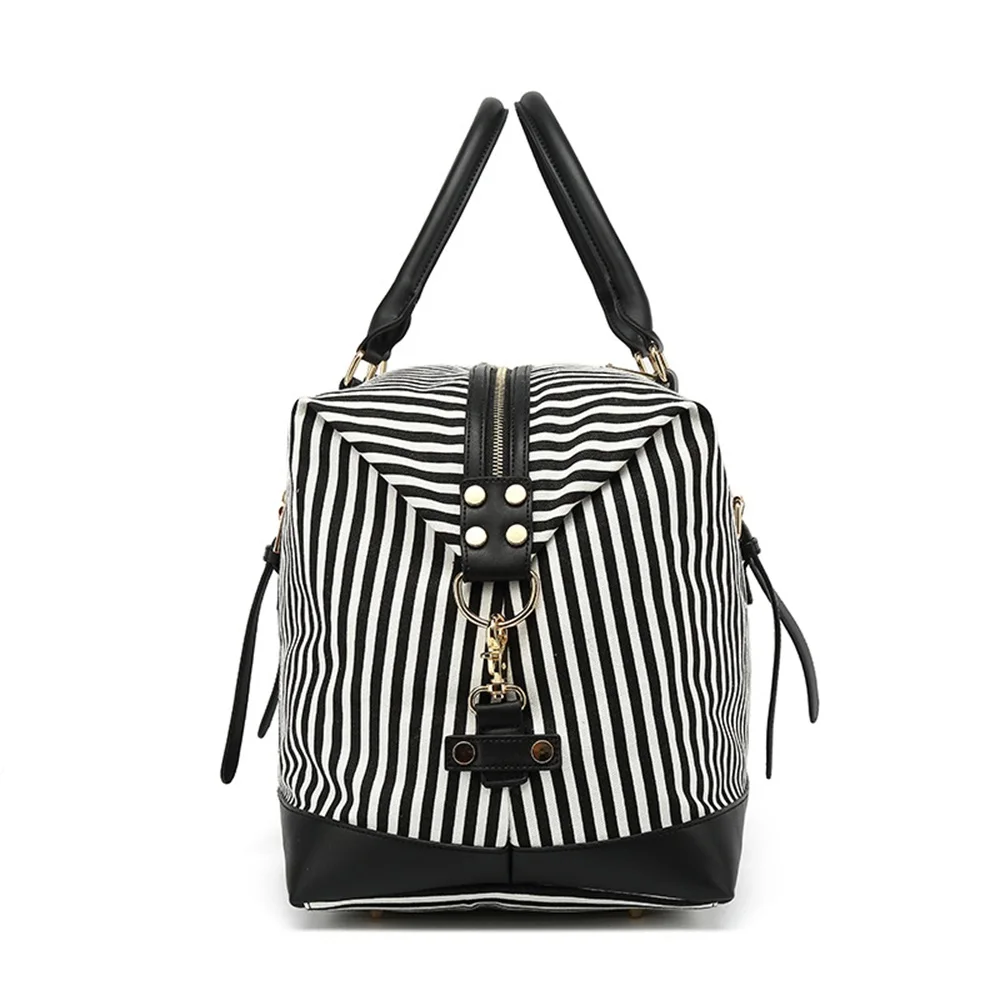 New Large-Capacity Canvas Duffel Bag For Men Women Travel Bag Carry On Weekender Overnight Handbag Big Blue Strips Shoulder Bag