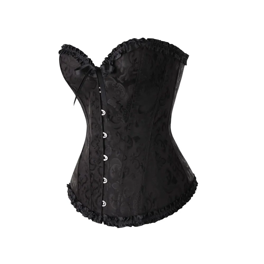 

Sexy Women Lace Up Corset Boned Waist Zip Floral Women Tops Brocade Overbust Corset Female Slimming Clothing Plus Size S-6XL