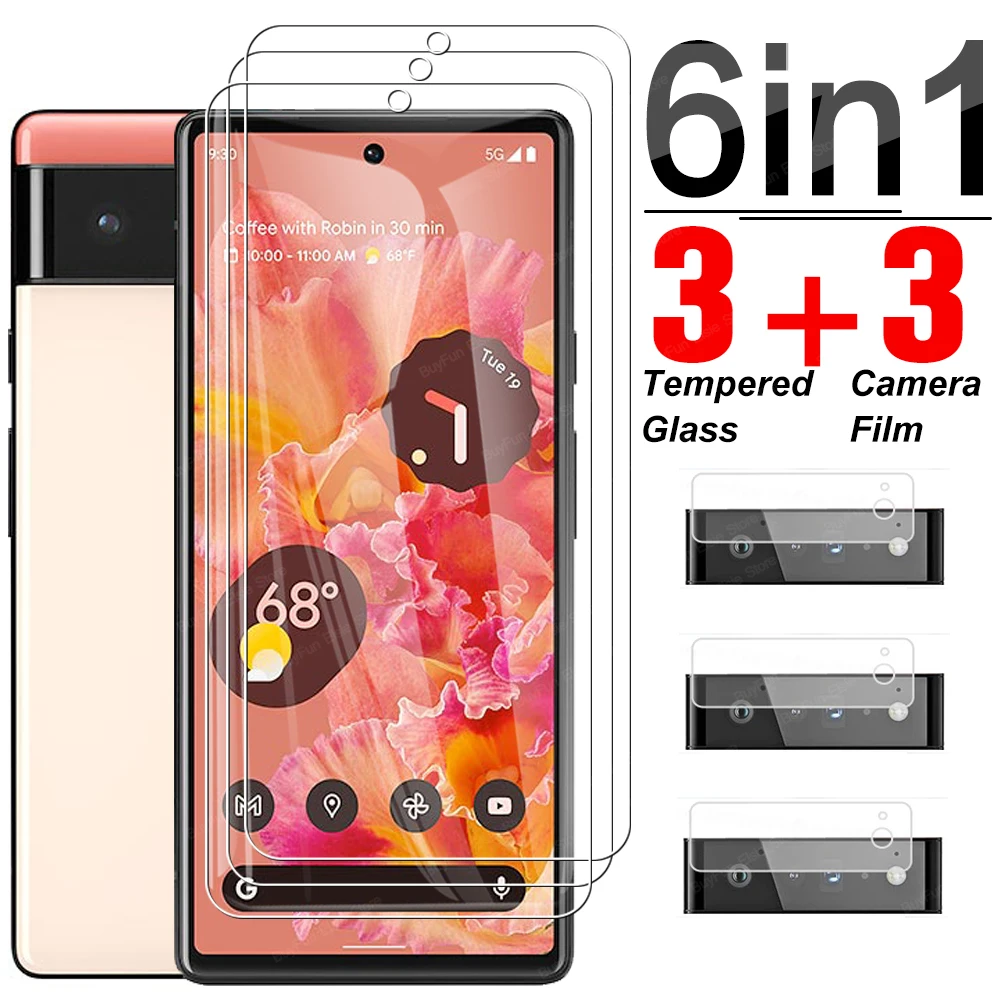 6 in 1 Tempered Glass For Google Pixel 6 Full Cover Screen Protector Lens Film For Pixel Piexl 6 6a Protective Glass
