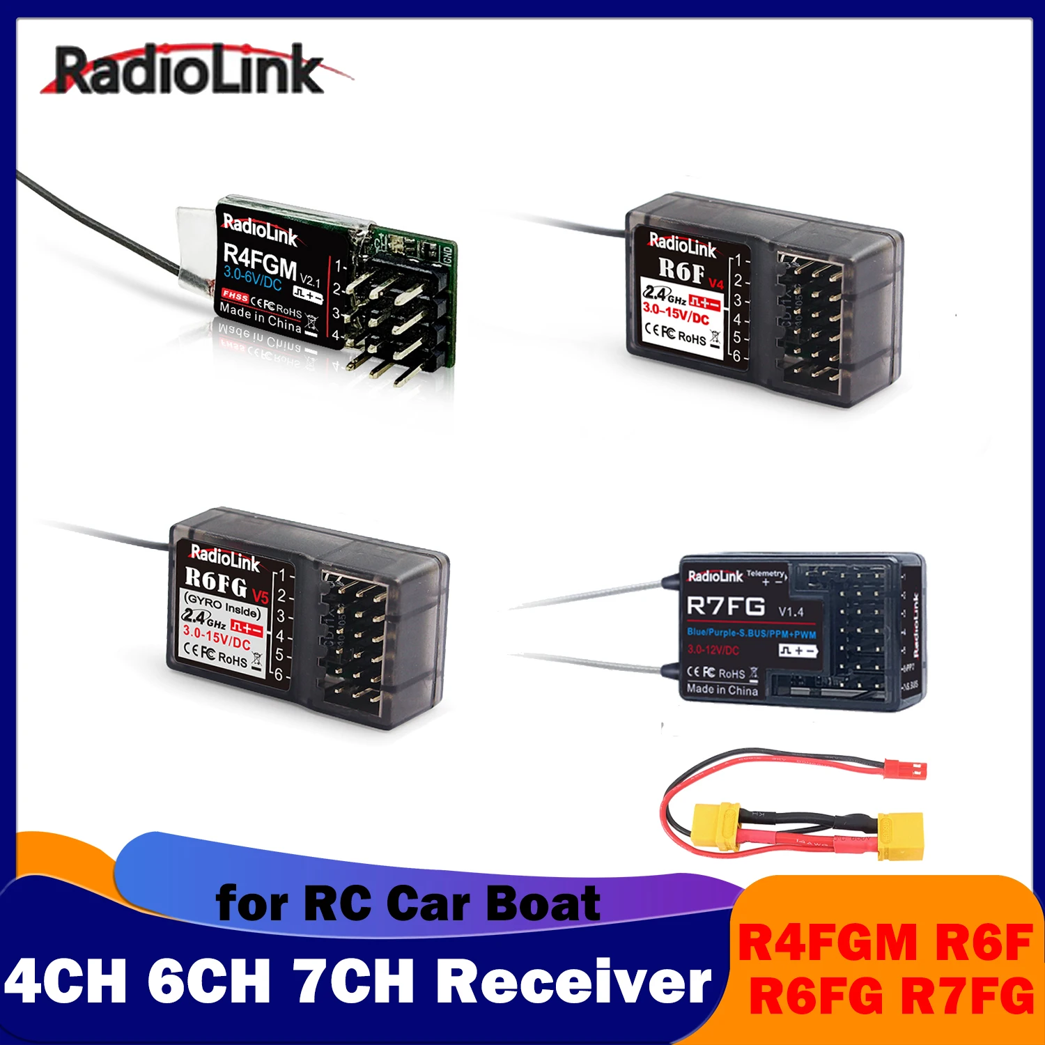 

RadioLink 4CH 6CH 7CH 2.4G Receiver R4FGM R6F R6FG R7FG Gyro for Transmitter Remote Controller RC Car Boat Vehicle Model Parts