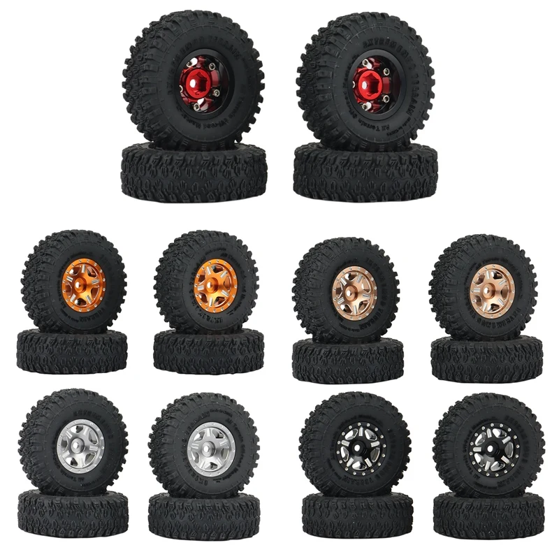 

4PCS 53mm 1.0 Beadlock Wheel Rims Tires Set for 1/24 RC Crawler Car Axial SCX24 90081 AXI00001 Upgrade Parts