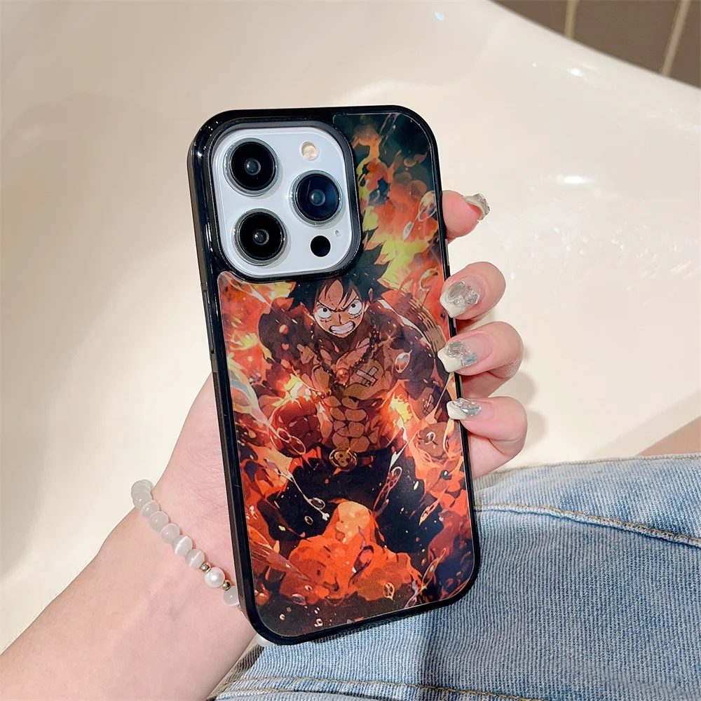 

ONE PIECE Luffy Ace Multi Layer Laser Phone Case For iPhone 15 14 13 12 Pro Max Magnetic For Magsafe Wireless Charge Cover Anime