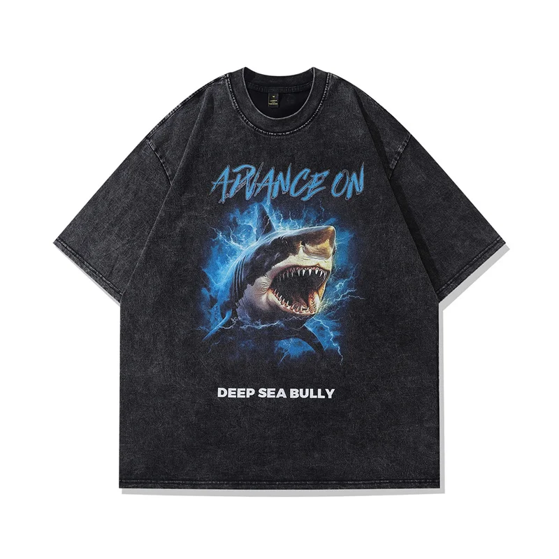 

Streetwear T Shirts Men Oversized Wash Cotton Shark Graphics Print T-shirts Gothic Vintage Punk Pop Harajuku Fashion Summer Tops