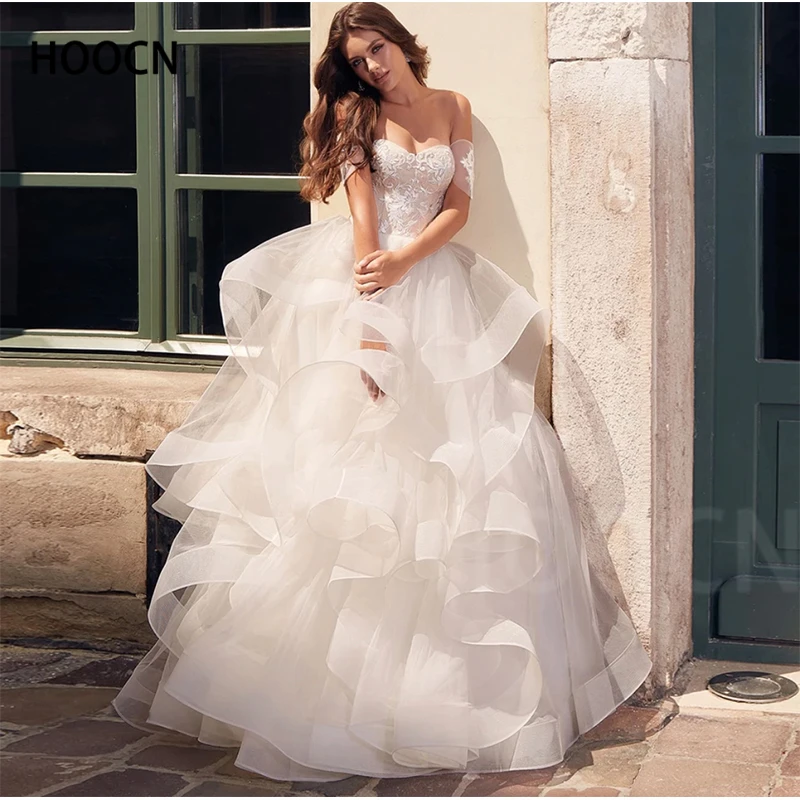 

HERBURNL Sexy Wedding Dress Tube Top Card Shoulder Sleeves Tulle Lace Up Appliqués New Bridal Dress Vestido de casamento