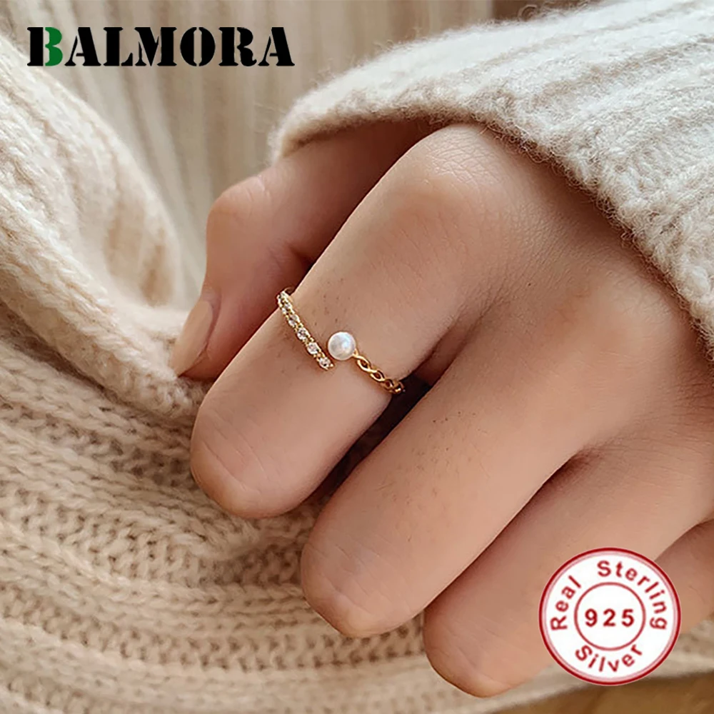 

BALMORA S925 Серебряные простые золотые жемчужные циркониевые Регулируемые кольца для женщин и девушек модные дизайнерские эффектные кольца ювелирные изделия в подарок