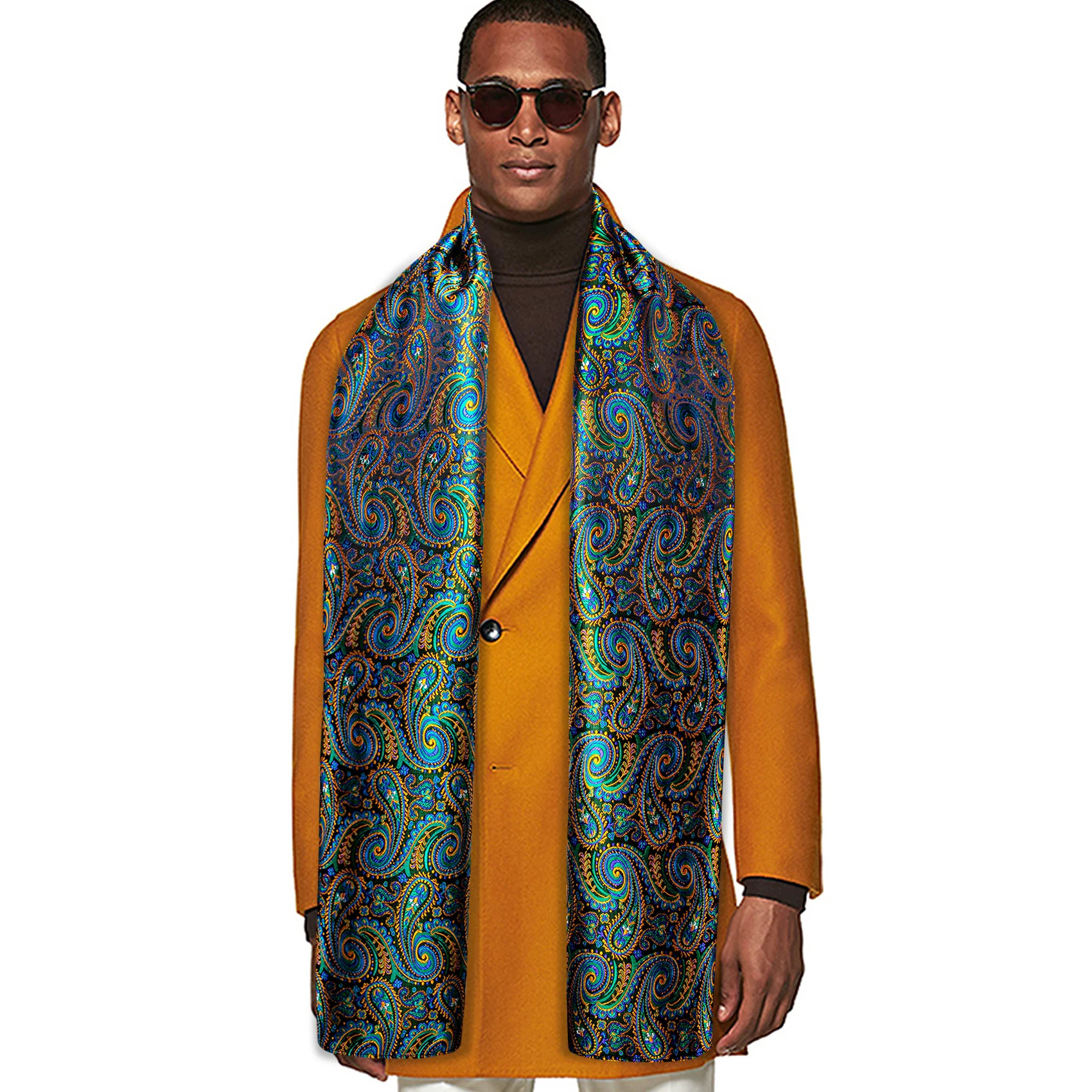 

Novelty Teal Men Silk Scarf Luxury Brand Paisley Woven Spring Autumn Suit Wrap For Male Fashion Accessories Gifts Barry.Wang