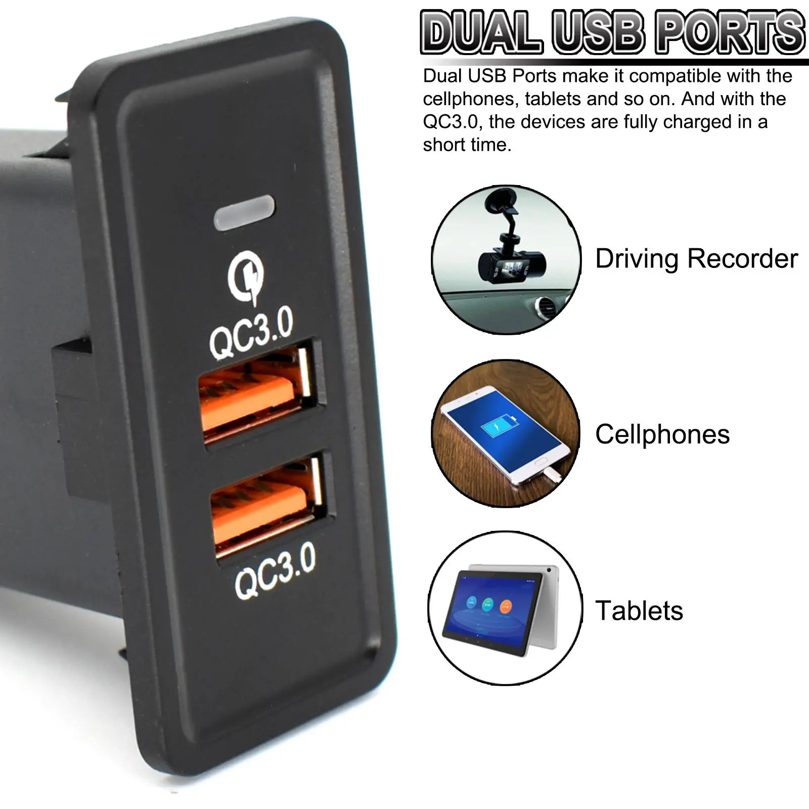 Автомобильное зарядное устройство для VW Golf Passat CC Beetle Transport SEAT Ibiza Leon Phone Dual USB QC3.0
