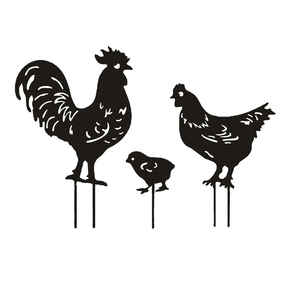 

Horticultural Landscape 3 Pcs Hollow Metal Handicraft Chicken Family Outdoor Decoration Outside Decor Yard Garden Ornaments
