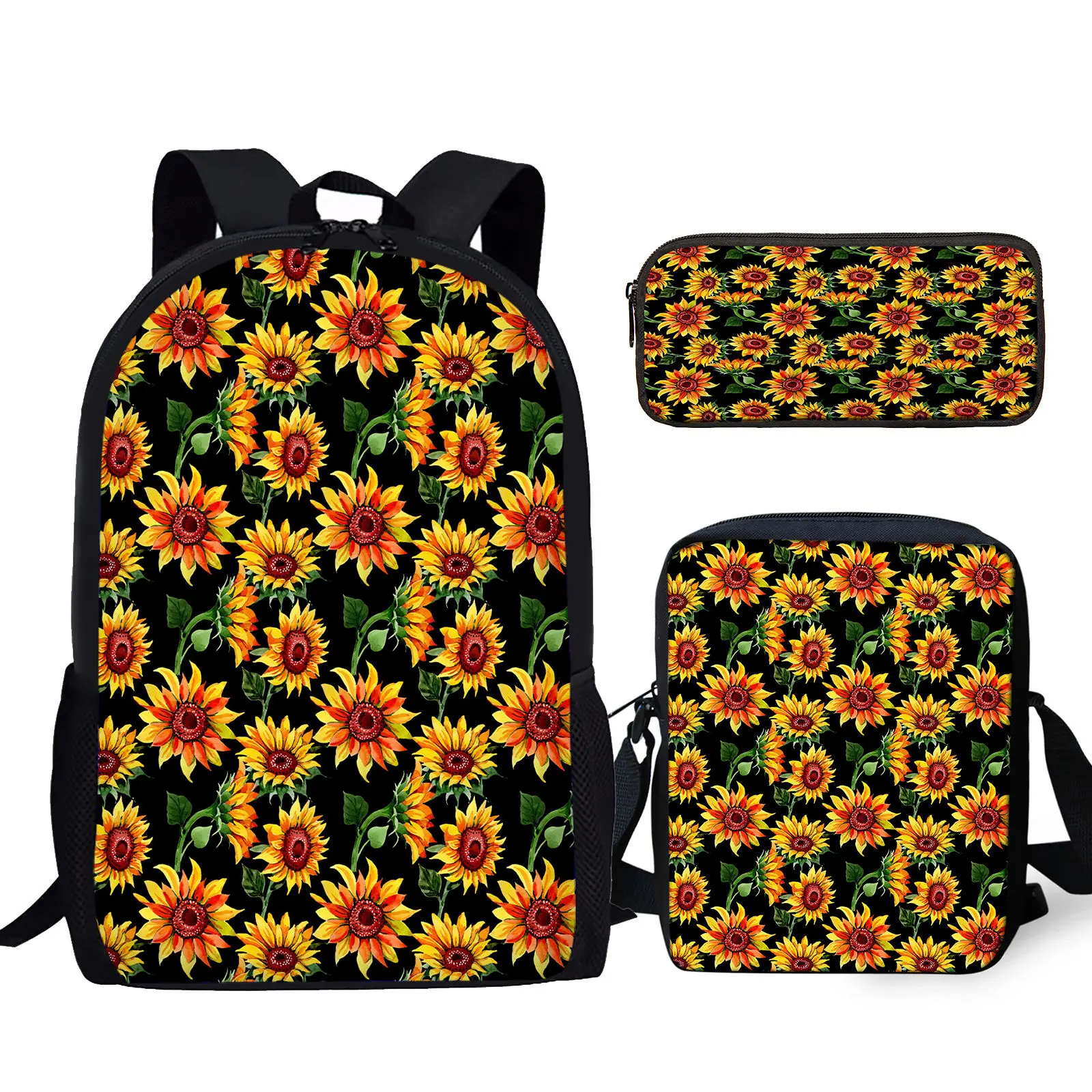 

YIKELUO Pop Sunflower Design Brand Durable Backpack Messenger Bag Student Pencil Case Adjustable Shoulder Strap Knapsack